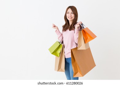 Young Attractive Asian Woman Having Shopping Bags