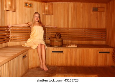 Young Attractive Blond Woman In A Steam Room