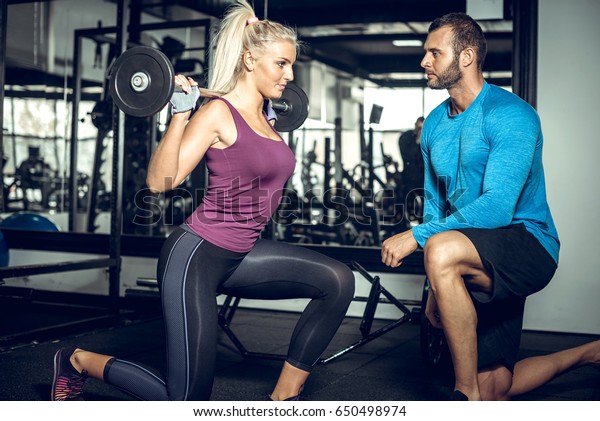 Young Attractive Blonde Female Doing Lunge Stock Photo Edit Now