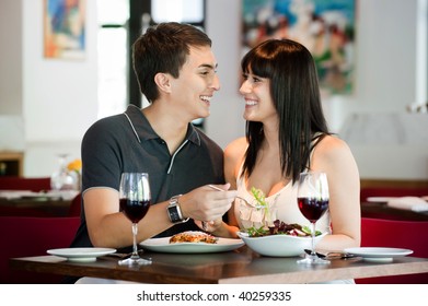 Young Attractive Couple Dining Together Indoor Stock Photo (Edit Now ...