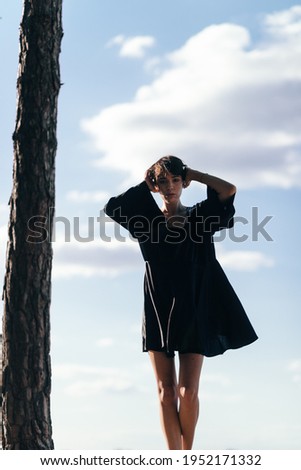 Similar – Image, Stock Photo Woman in her back with the hands in the head enjoying the nature.