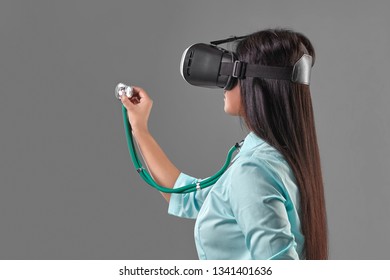 Young Attractive Doctor In A Virtual Reality Glasses