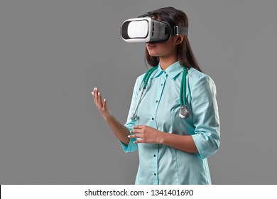 Young Attractive Doctor In A Virtual Reality Glasses