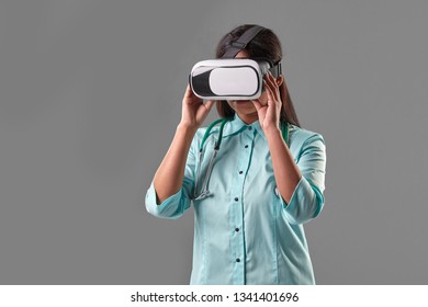 Young Attractive Doctor In A Virtual Reality Glasses