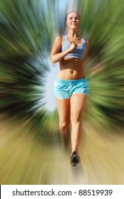 Young attractive girl running on the morning