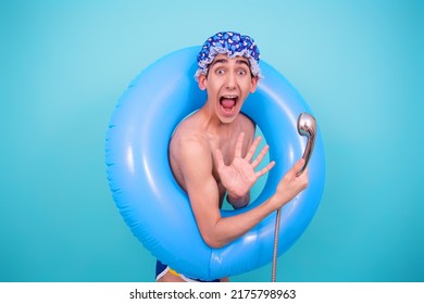 A Young Attractive Guy Washes In The Shower.