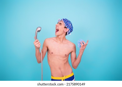 A Young Attractive Guy Washes In The Shower.