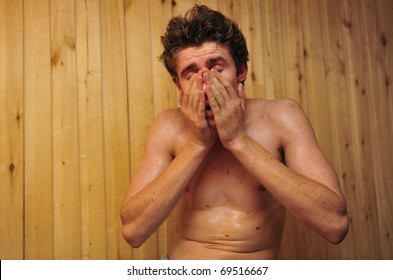 Young Attractive Handsome Men Enjoying In A Steam Room