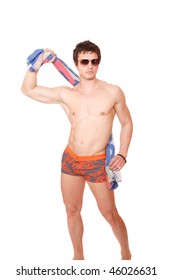 Young Attractive Male Body Builder. Studio Shot, White Background.