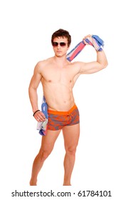 Young Attractive Male Body Builder. Studio Shot, White Background.