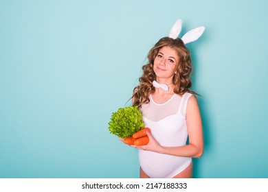 Young Attractive Pregnant Girl In A Bunny Suit