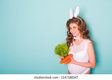 Young Attractive Pregnant Girl In A Bunny Suit