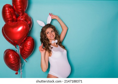 Young Attractive Pregnant Girl In A Bunny Suit