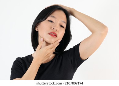 Young Attractive South East Asian Woman Pose Face Expression Emotion On White Background