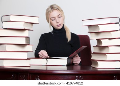 Young Attractive Student Plait Concentrated Reading Stock Photo 