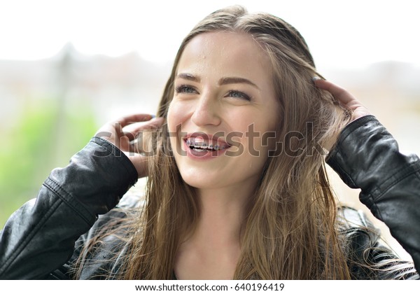 Young Attractive Woman Bracket System Posing Stock Photo (Edit Now