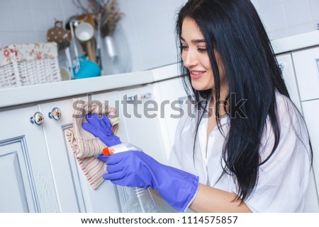 Young attractive woman cleaning the house. Housewife indoors working