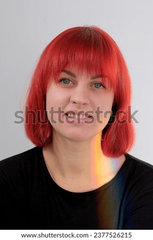 Similar – Image, Stock Photo Portrait of a laughing young woman with turquoise hair