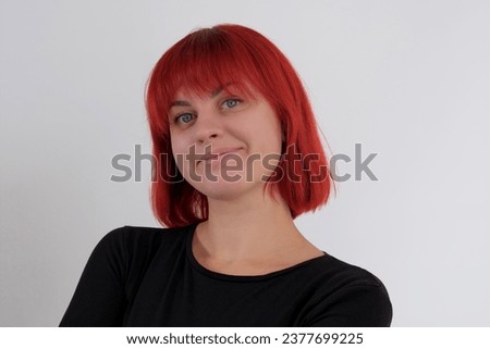 Similar – Image, Stock Photo Portrait of a laughing young woman with turquoise hair