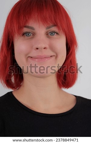 Similar – Image, Stock Photo Portrait of a laughing young woman with turquoise hair