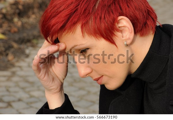 Young Attractive Woman Short Red Hair Stock Photo Edit Now 566673190