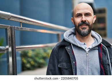 Young Bald Man Smiling Confident Standing At Street