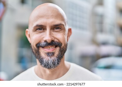 Young Bald Man Smiling Confident Standing At Street