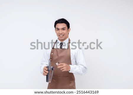 Similar – Image, Stock Photo Detail of a bartender opening a bottle of beer using a bottle opener at a bar counter.