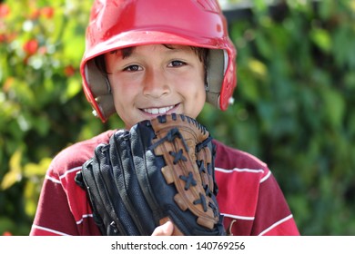 Young Baseball Boy With Red Helmet