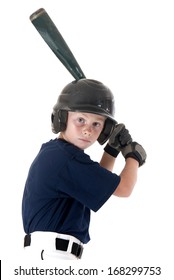 Young baseball player focused batting left handed
