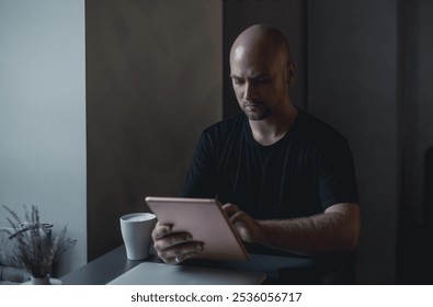 Young beard man using tablet in cafe,street, drinking coffee, freelance work, outdoor hipster portrait, sneakers, suit, Bali, Thailand, beard man, instagram, bitcoin, business man, glasses,ipad pro - Powered by Shutterstock - Get 15% off with code: PIKWIZARD15