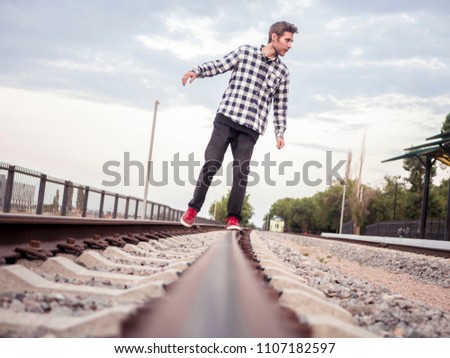 Similar – man traveling in train carriage