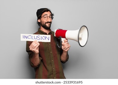 young bearded man protesting with a megaphone - Powered by Shutterstock