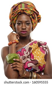 Young Beautiful African Fashion Model In Traditional Dress.