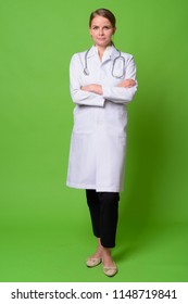 Young beautiful blonde woman doctor