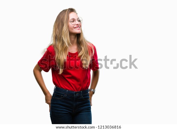 Young Beautiful Blonde Woman Wearing Glasses Stock Photo (Edit Now ...