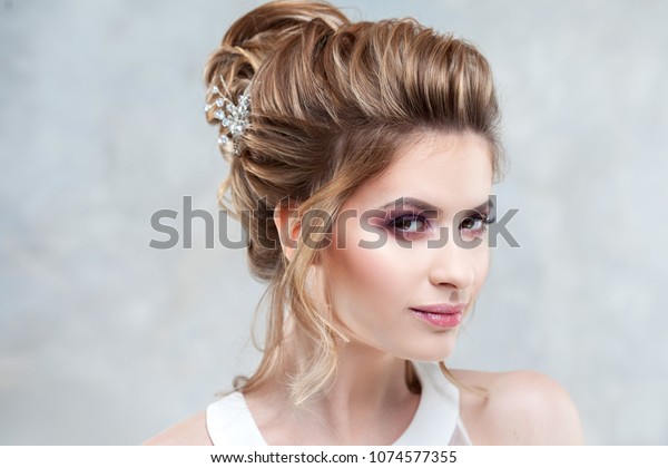 Young Beautiful Bride Elegant High Hairdo Stock Photo Edit Now