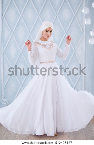 Young Beautiful Bride White Traditional Muslim Stock Photo Edit
