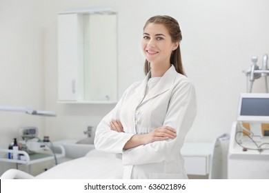 Young Beautiful Doctor In Dermatology Clinic