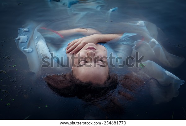 Young Beautiful Drowned Woman Blue Dress Stock Photo 254681770 ...