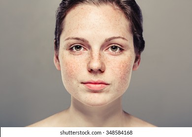 Young Beautiful Freckles Woman Face Portrait Stock Photo (Edit Now ...