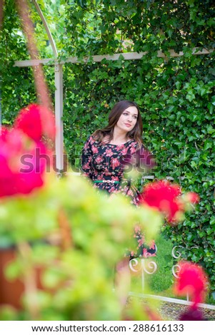 Similar – Young woman with closed eyes laughing over nature background