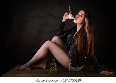 Smoking In Black Stockings
