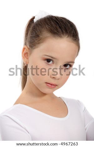 Young of beautiful girl, in white clothes,  on white background