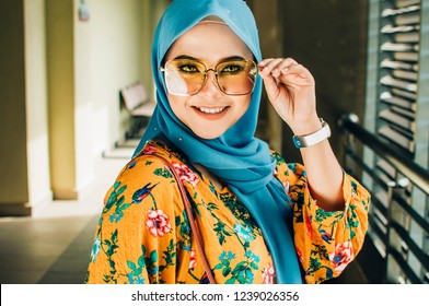 Young Beautiful Hijab Teacher Wearing Trendy Fashion Spectacle