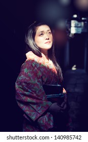 Young beautiful japanese woman wearing kimono at Kyoto Japan