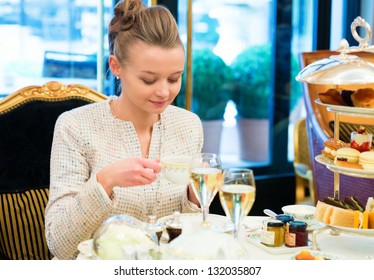 Young Beautiful Lady At High Tea Ceremony