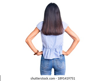 Unrecognizable Woman Standing Backwards Wearing Slim Stock Photo ...