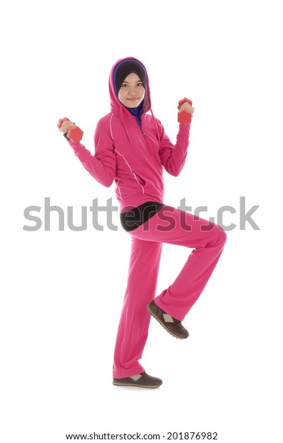 Young Beautiful Muslimah Fitness Girl Exercising Stock Photo Edit Now 201876982