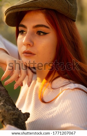 Similar – Foto Bild Junge Frau allein in der Natur